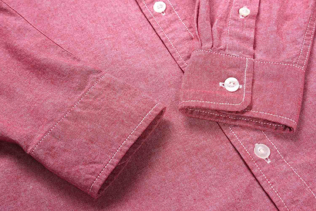 Japanese Chambray Long Sleeve Elbow Patch Shirt in Red