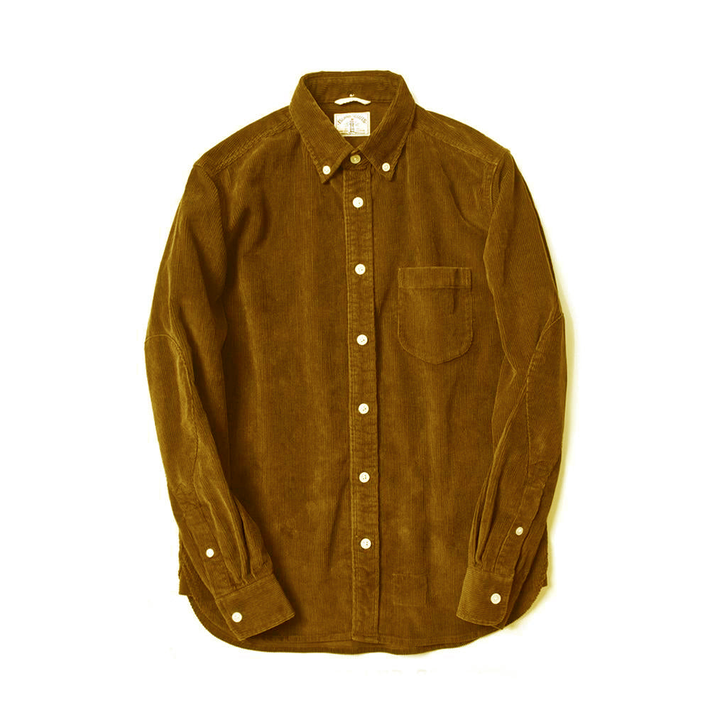 Corduroy Long Sleeve Elbow Patch Shirt in Dark Mustard