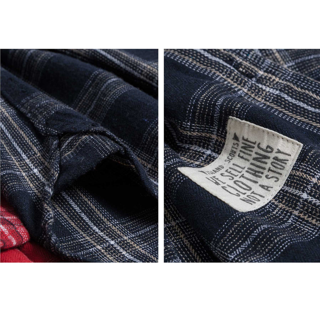 Cotton Flannel Elbow Patch Checks Shirt - Navy