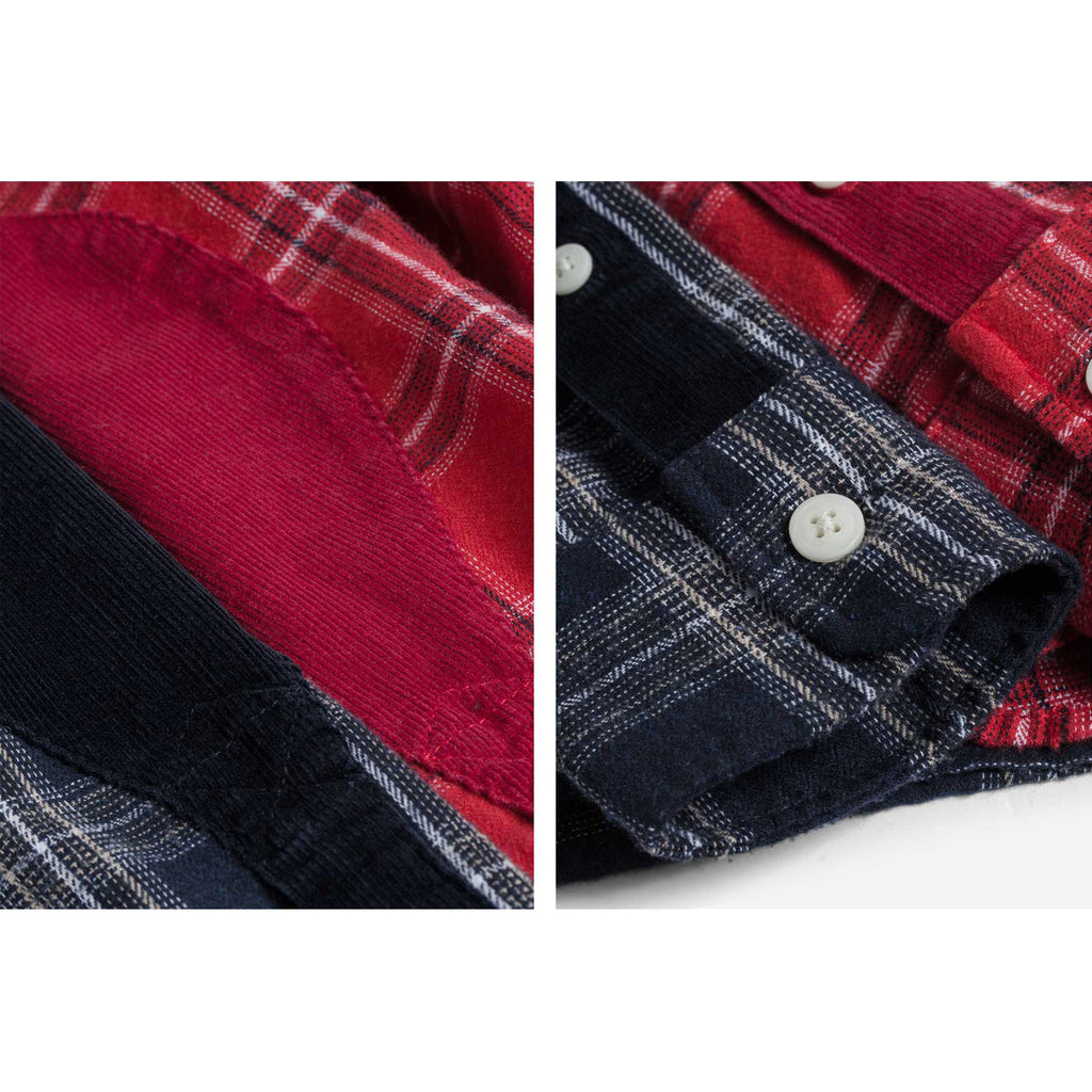 Cotton Flannel Elbow Patch Checks Shirt - Navy