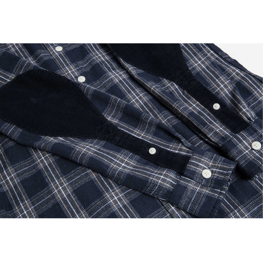 Cotton Flannel Elbow Patch Checks Shirt - Navy